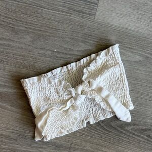 White Smocked Tie-Front Tube Top